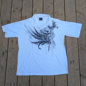 Vintage Miami Ink Gothic Wing & Cross Polo Shirt – Men’s XXL White